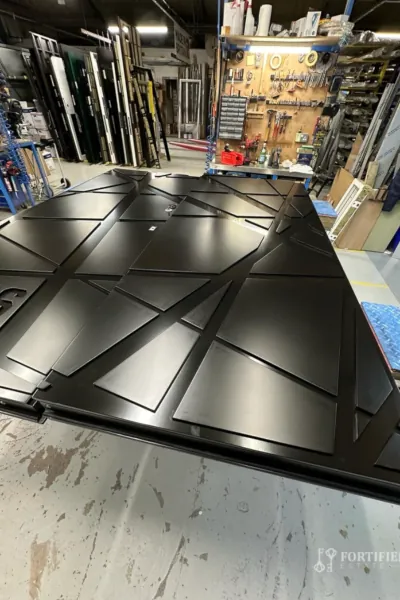 ornate milling on walk-in gun room door