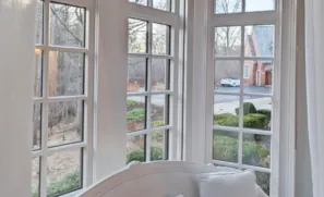 white ballistic hung window